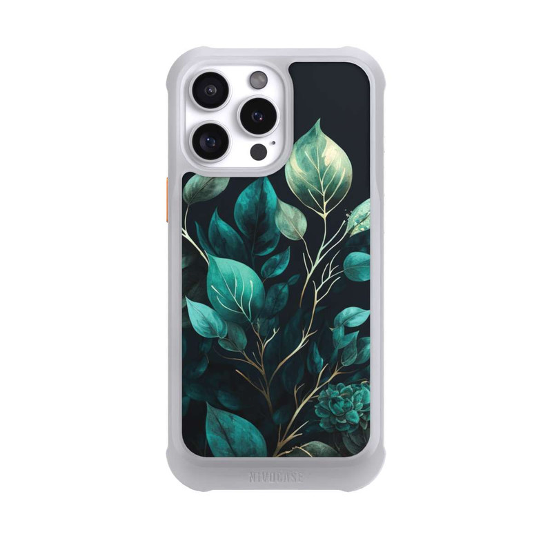 iPhone 16 Pro Max NIVOmax Grüne Eukalyptus Blätter mit dunklem Hintergrund mit KI