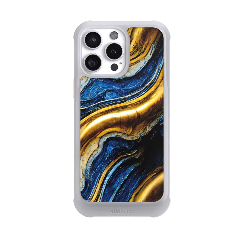 iPhone 16 Pro Max NIVOmax Struktur im Royalblau- und Gold-Look