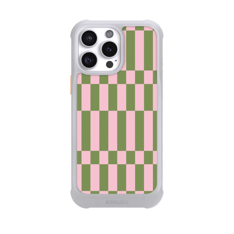 iPhone 16 Pro Max NIVOmax Sage and Pink Checked Pattern Theme