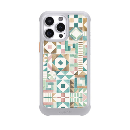 Apple iPhone 16 Pro Max NIVOmax Geometric Blocks Retro Vintage Patchwork Green