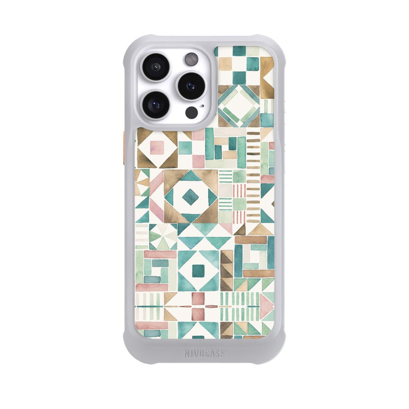 iPhone 16 Pro Max NIVOmax Geometric Blocks Retro Vintage Patchwork Green