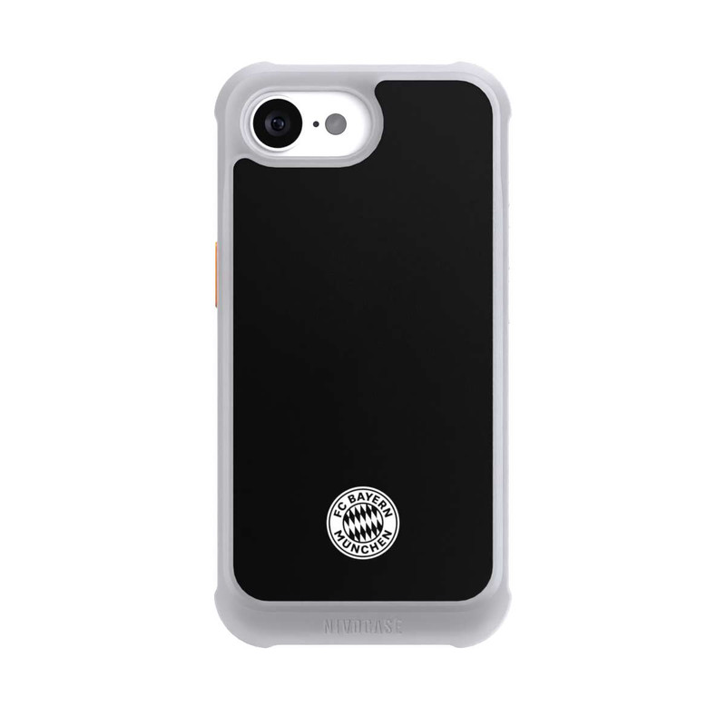 iPhone 16e NIVOmax Logo FCB Classique Petit - Blanc sur Fond Noir