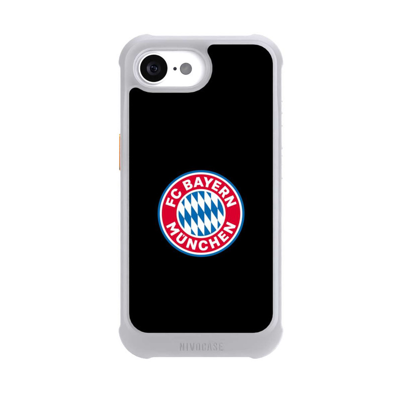 iPhone 16e NIVOmax Logo FCB sur fond noir