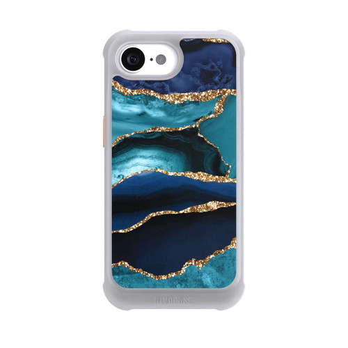 Apple iPhone 16e NIVOmax Dark and Light Blue Marble Gold Glitter Look