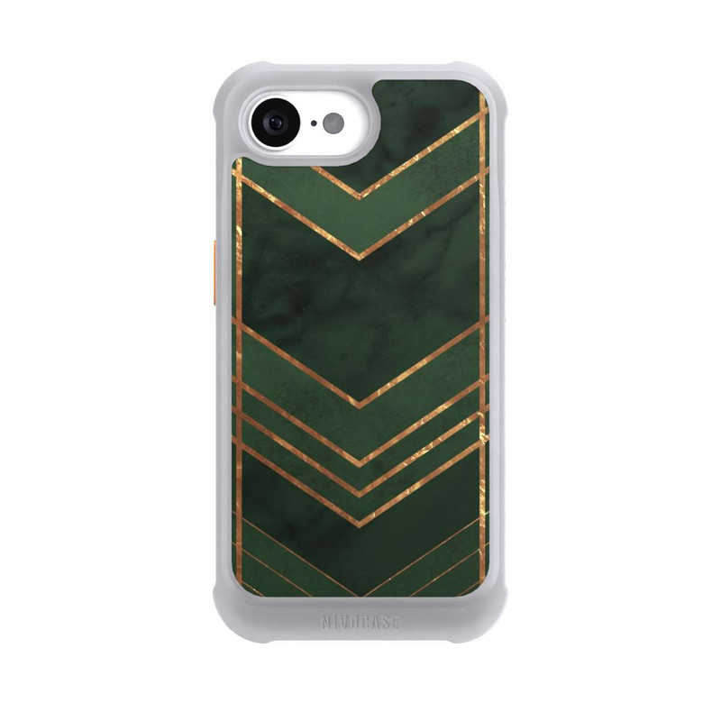 iPhone 16e NIVOmax Motif vert foncé rayures dorées
