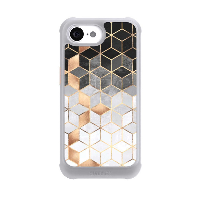 iPhone 16e NIVOmax Würfel dunkel und gold