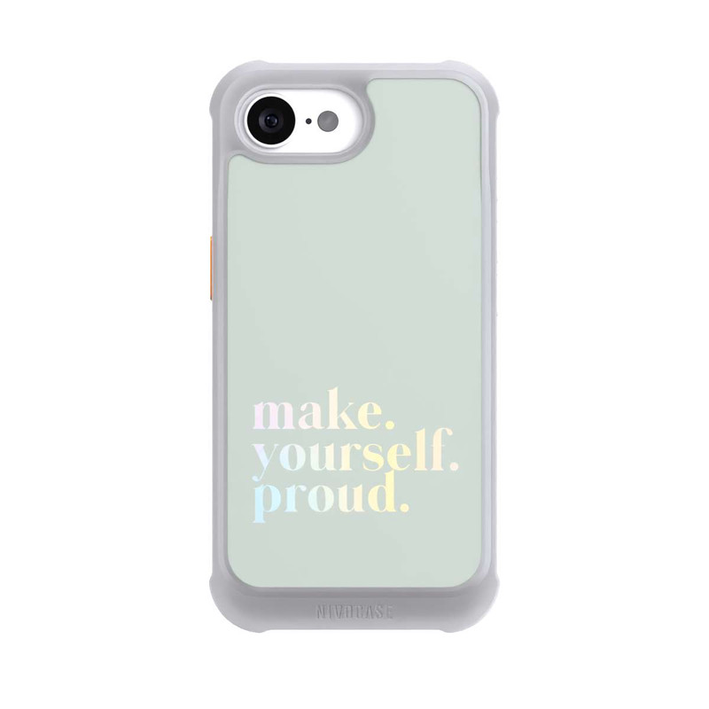 iPhone 16e NIVOmax Make Yourself Proud Zitat-Minze und Farbverlauf
