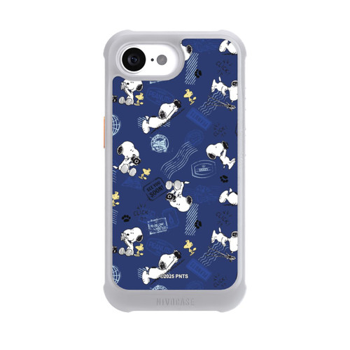Apple iPhone 16e NIVOmax Peanuts Travel Stamps Pattern Blue