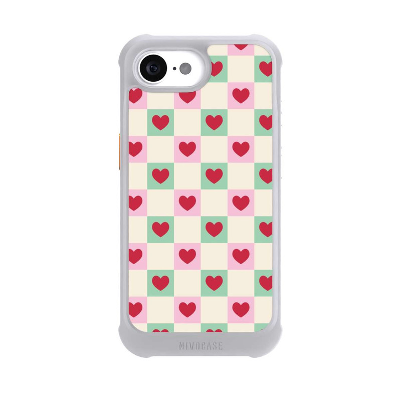 iPhone 16e NIVOmax Valentine Checked Hearts Pattern Pink Green