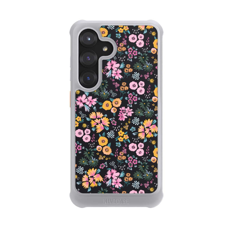 Galaxy S25 NIVOmax Kleine bunte Blumen Schwarz 2