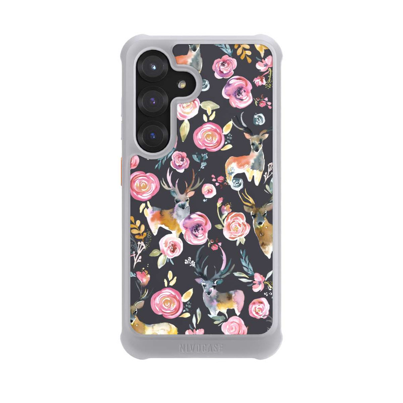 Galaxy S25 NIVOmax Hirsche und Blumen Anthrazit