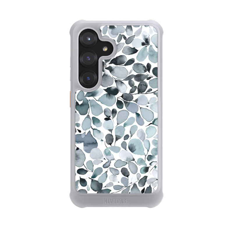 Galaxy S25 NIVOmax Eucalyptus Watercolor Leaves Grey