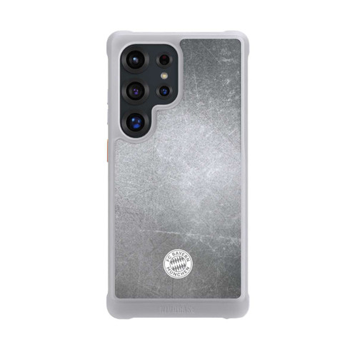 Samsung Galaxy S25 Ultra NIVOmax Logo FCB Classique Petit - Blanc sur Fond Métallique