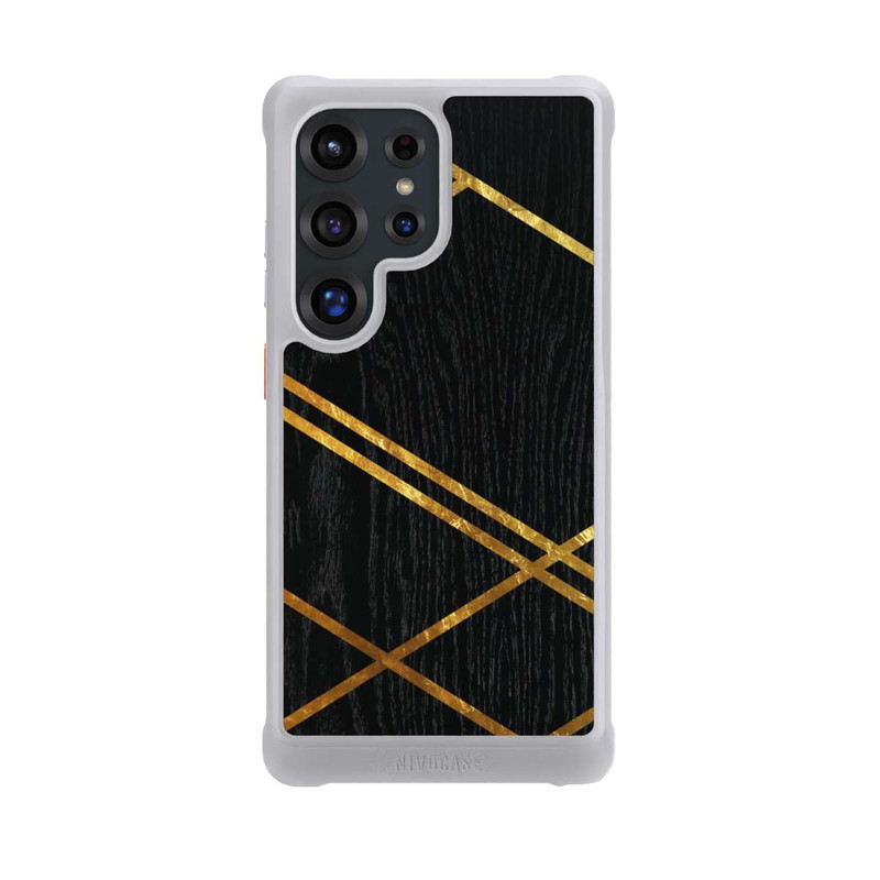 Galaxy S25 Ultra NIVOmax Schwarzes geometrisches Muster Goldene Streifen