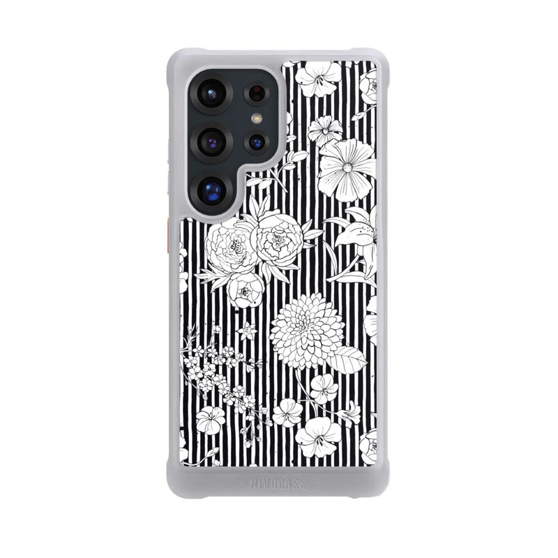 Galaxy S25 Ultra NIVOmax Blumen und Streifen Schwarz und Weiß