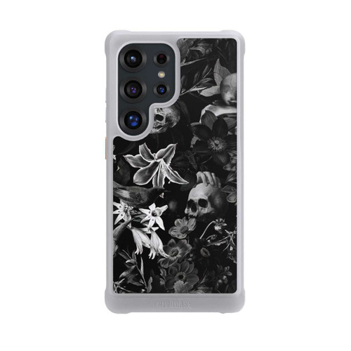 Samsung Galaxy S25 Ultra NIVOmax Totenköpfe und Blumen auf schwarzem Hintergrund