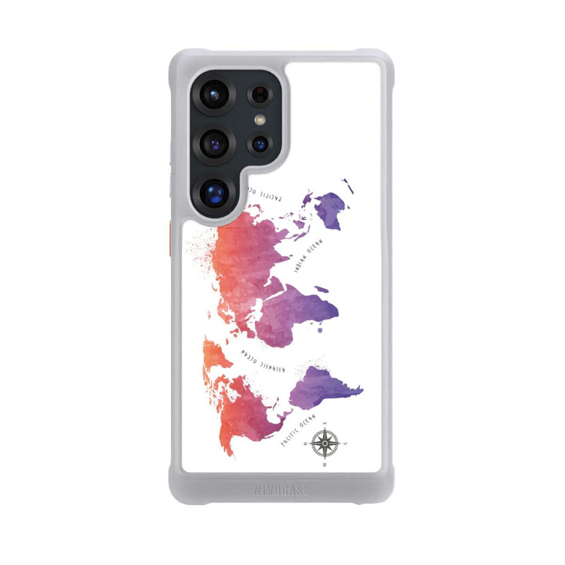 Galaxy S25 Ultra NIVOmax Carte du monde aquarelle blanche