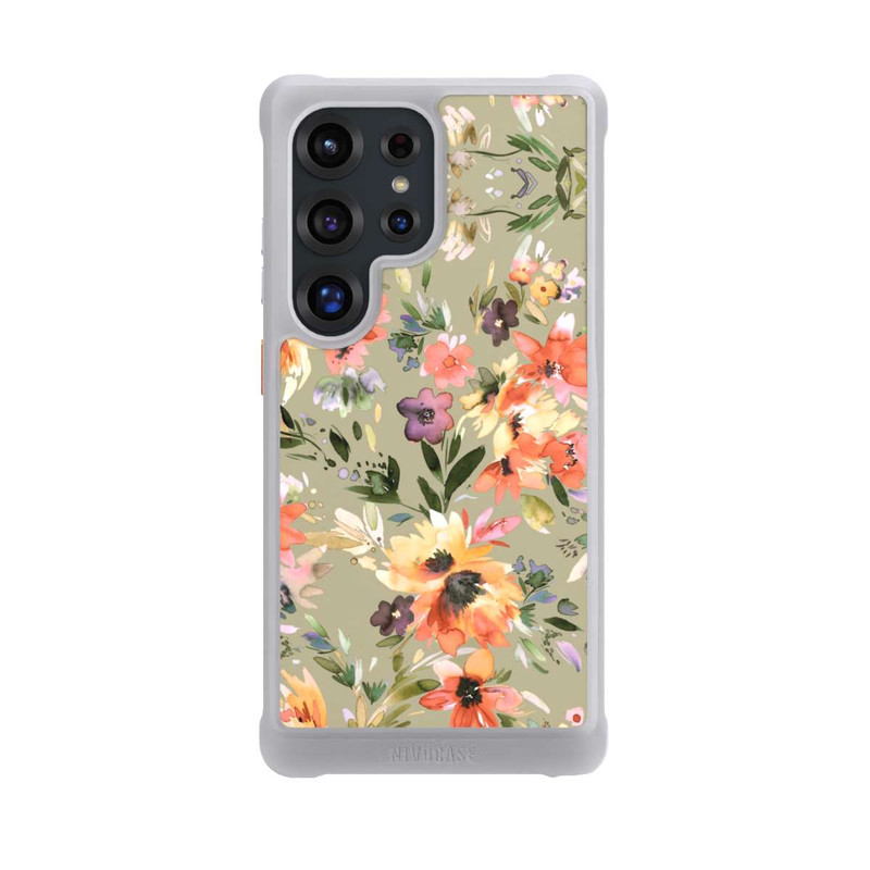 Galaxy S25 Ultra NIVOmax Painterly Tropical Flowers Sage Green