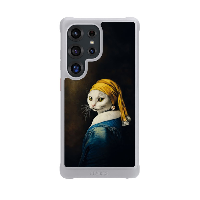 Galaxy S25 Ultra NIVOmax Girl with pearl earring as a white cat with AI