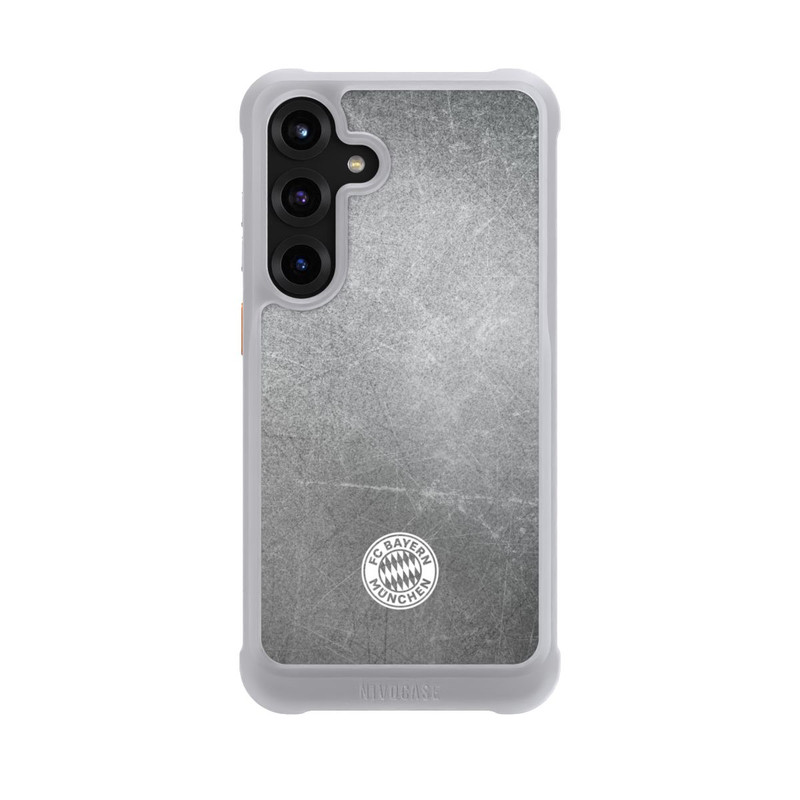Galaxy S25 + NIVOmax Logo FCB Classique Petit - Blanc sur Fond Métallique