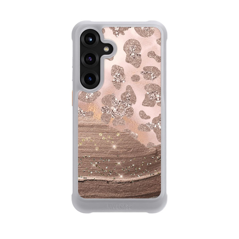 Galaxy S25 + NIVOmax Silberner Leoparden Glitzerlook