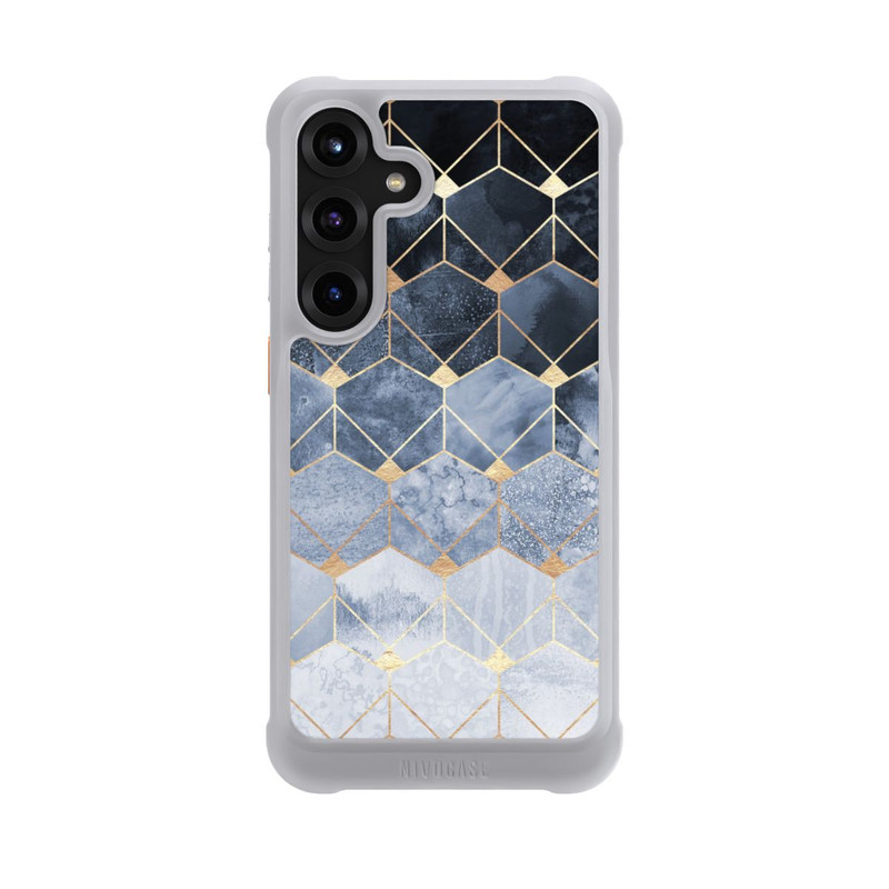 Galaxy S25 + NIVOmax Blaue Sechsecke und Diamanten Golddruck