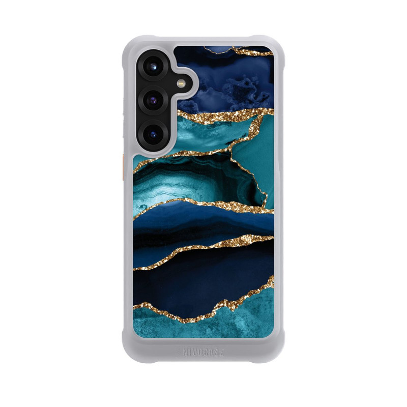 Galaxy S25 + NIVOmax Dark and Light Blue Marble Gold Glitter Look