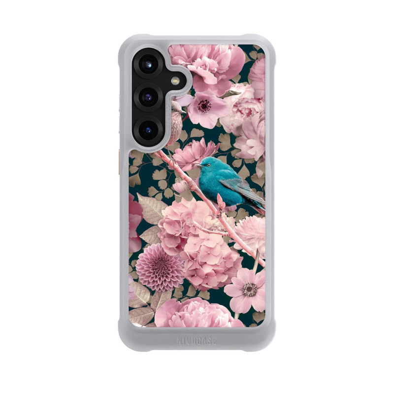 Galaxy S25 + NIVOmax Spatzen im rosa Blumenmuster