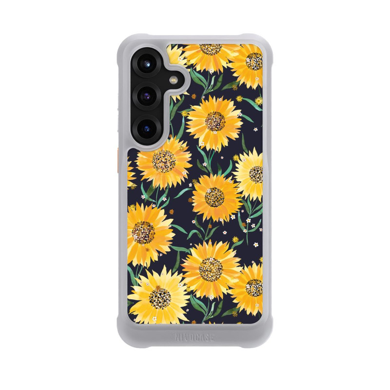 Galaxy S25 + NIVOmax Fleurs de Tournesol sur Fond Noir