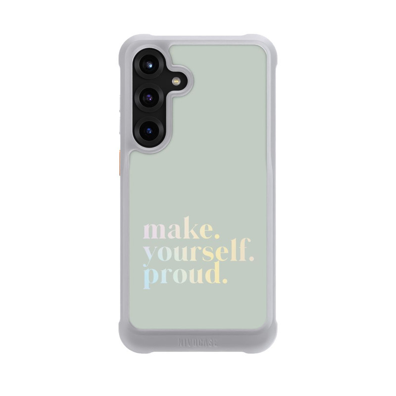 Galaxy S25 + NIVOmax Make Yourself Proud Zitat-Minze und Farbverlauf