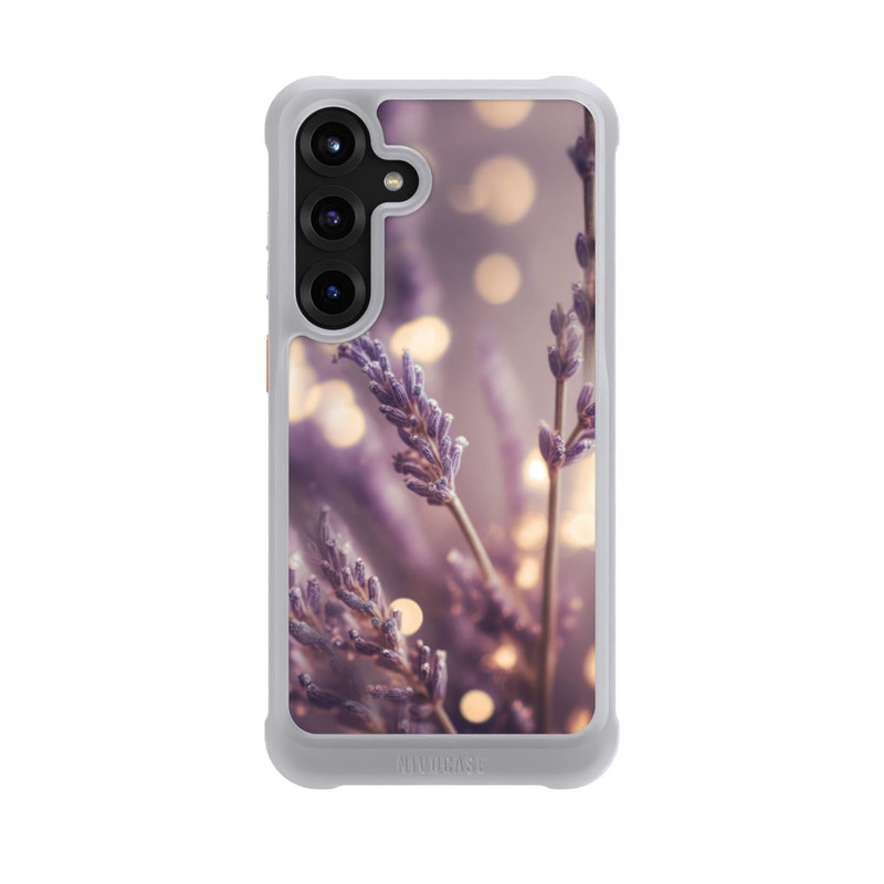 Galaxy S25 + NIVOmax Lavande en gros plan avec IA