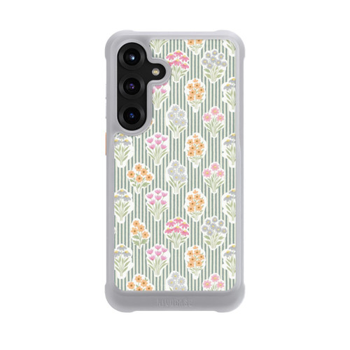 Samsung Galaxy S25+  NIVOmax Ditsy Flower Sticker Bouquets on Blue and Cream Pinstripes