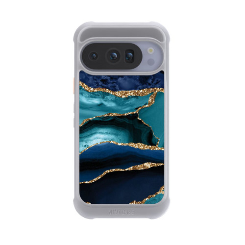 Google Pixel 10 Pro NIVOmax Dark and Light Blue Marble Gold Glitter Look