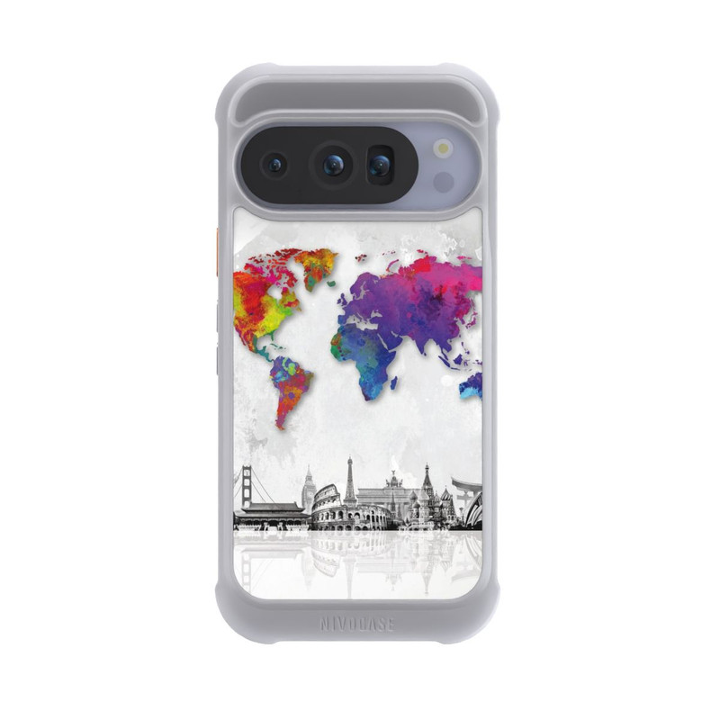 Pixel 10 Pro NIVOmax Weltkarte mit Skyline