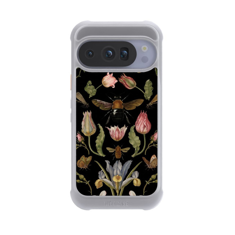 Pixel 10 Pro NIVOmax Fleurs Sauvages et Abeilles Fond Noir