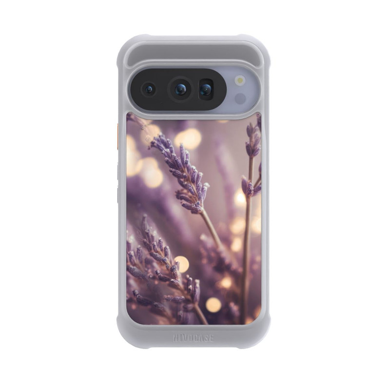 Pixel 10 Pro NIVOmax Lavande en gros plan avec IA