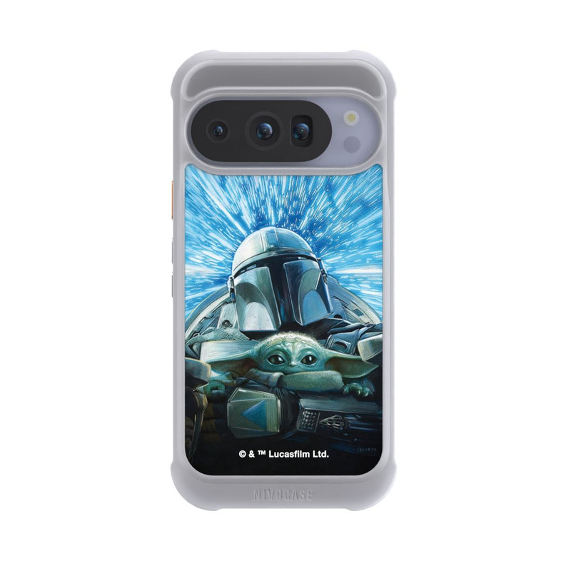 Pixel 10 Pro NIVOmax Grogu und Mando fliegen blau