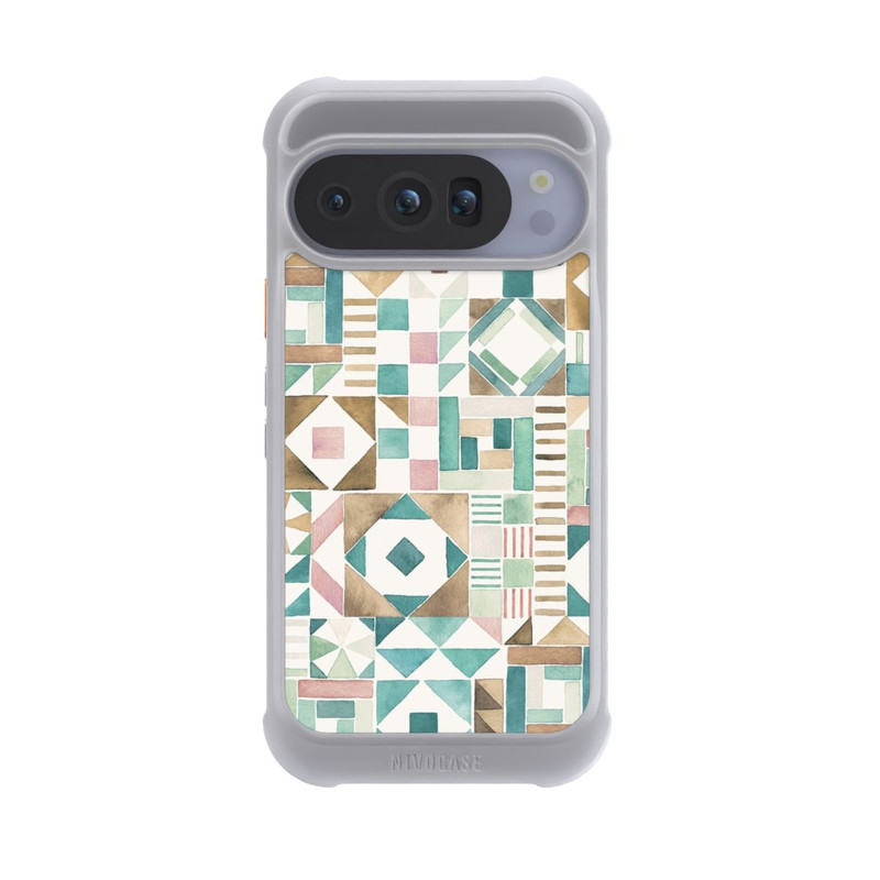 Pixel 10 Pro NIVOmax Geometric Blocks Retro Vintage Patchwork Green