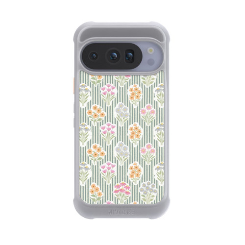 Google Pixel 10 Pro NIVOmax Ditsy Flower Sticker Bouquets on Blue and Cream Pinstripes