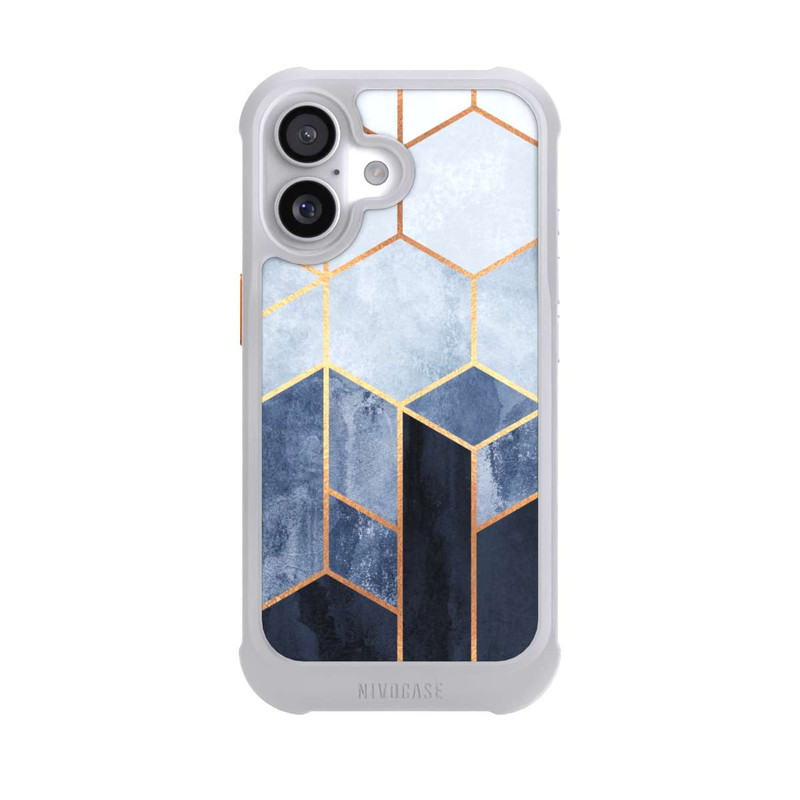 iPhone 17 NIVOmax Blauer Farbverlauf Sechsecke Golddruck