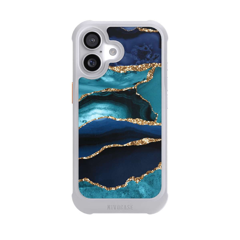 iPhone 17 NIVOmax Dark and Light Blue Marble Gold Glitter Look