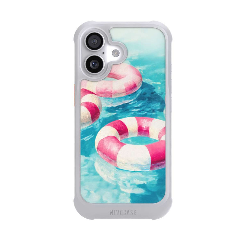 iPhone 17 NIVOmax Gestreifte Schwimmringe im Pool