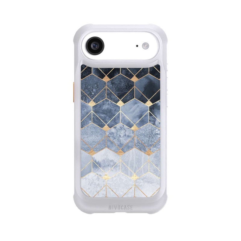 iPhone Air NIVOmax Blaue Sechsecke und Diamanten Golddruck