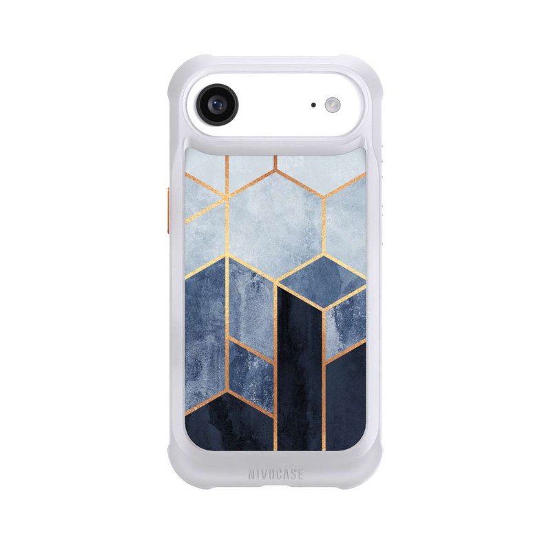 iPhone Air NIVOmax Blauer Farbverlauf Sechsecke Golddruck