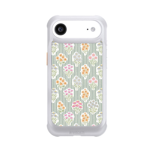 Apple iPhone Air NIVOmax Ditsy Flower Sticker Bouquets on Blue and Cream Pinstripes