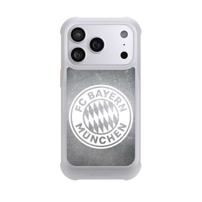 iPhone 17 Pro NIVOmax Logo FCB Classique Petit - Blanc sur Fond Métallique