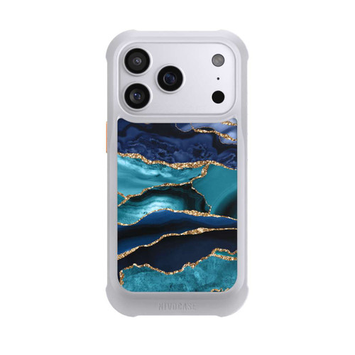 Apple iPhone 17 Pro NIVOmax Dark and Light Blue Marble Gold Glitter Look