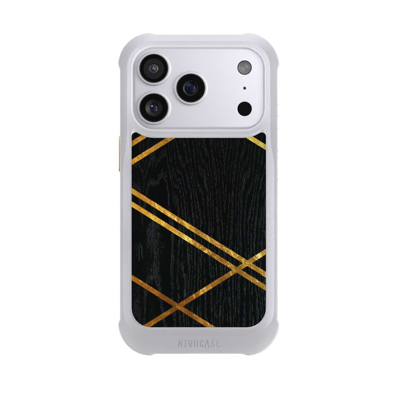 iPhone 17 Pro NIVOmax Schwarzes geometrisches Muster Goldene Streifen