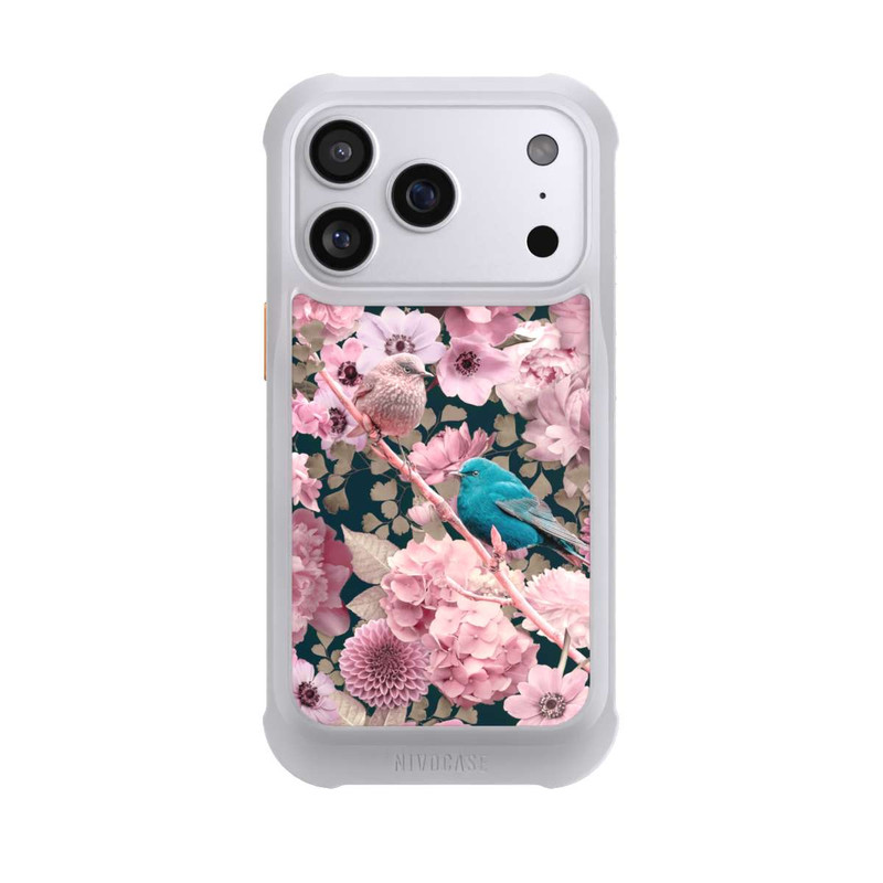 iPhone 17 Pro NIVOmax Spatzen im rosa Blumenmuster