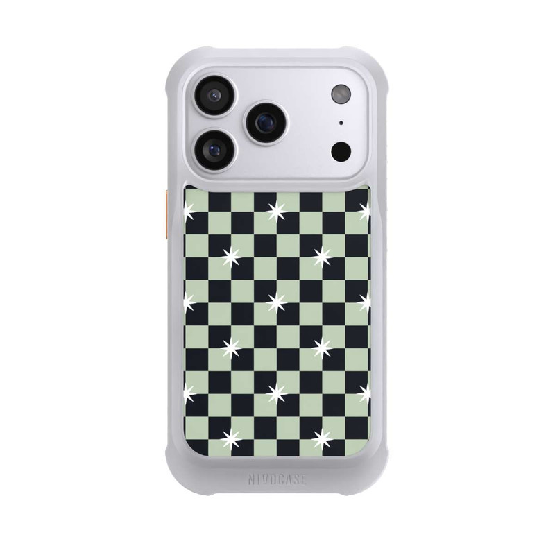 iPhone 17 Pro NIVOmax Checked Pattern Black Grey Stars